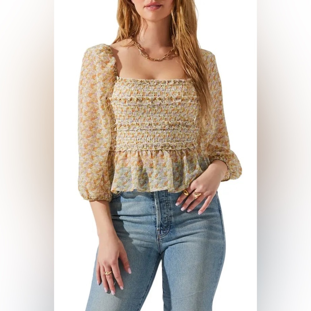 NWT Revolve ASTR Floral Smocked Blouse